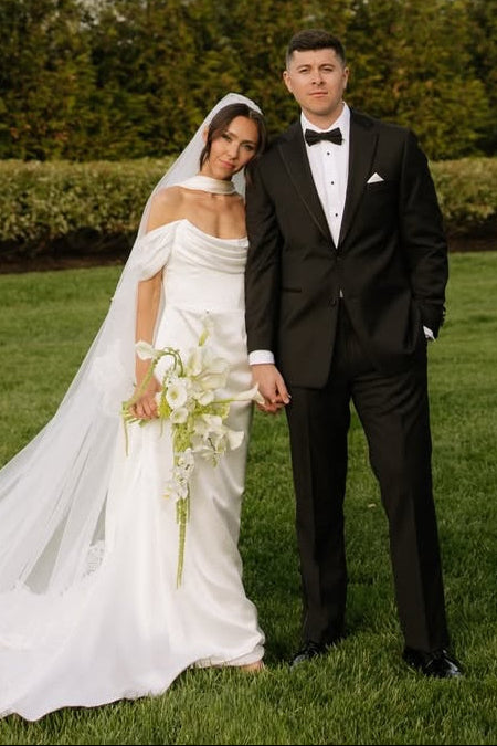 Off-the-Shoulder Satin Column Wedding Dress