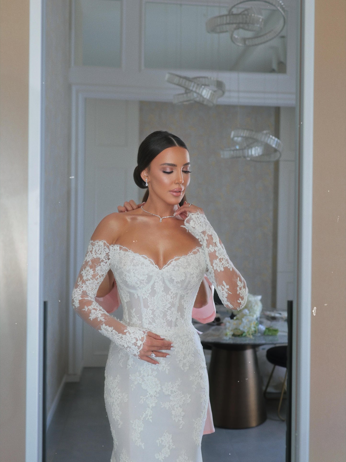 Off-the-Shoulder Lace Mermaid Wedding Dress