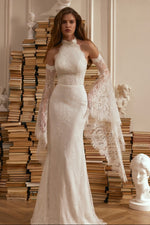 Halter Lace Open Back Wedding Dress