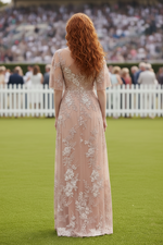 Illusion Lace A-Line Gown with Flutter Sleeves