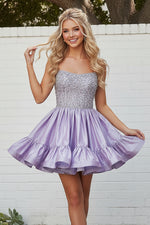 Strapless Beaded Corset Taffeta Mini Dress