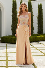 Floral Embroidered Sheath Gown with Sheer Jacket