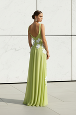 Deep V-Neck 3D Floral Chiffon Maxi Dress