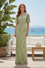 Floral Lace Illusion Sleeve Floor-Length Formal Gown