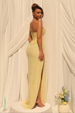 Asymmetrical Strapless Ruched Evening Gown