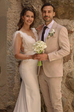 Lace V-Neck Bridal Gown with Tulle Shoulder Ties
