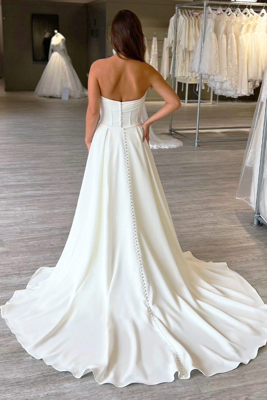 Strapless Satin Corset A-Line Wedding Dress