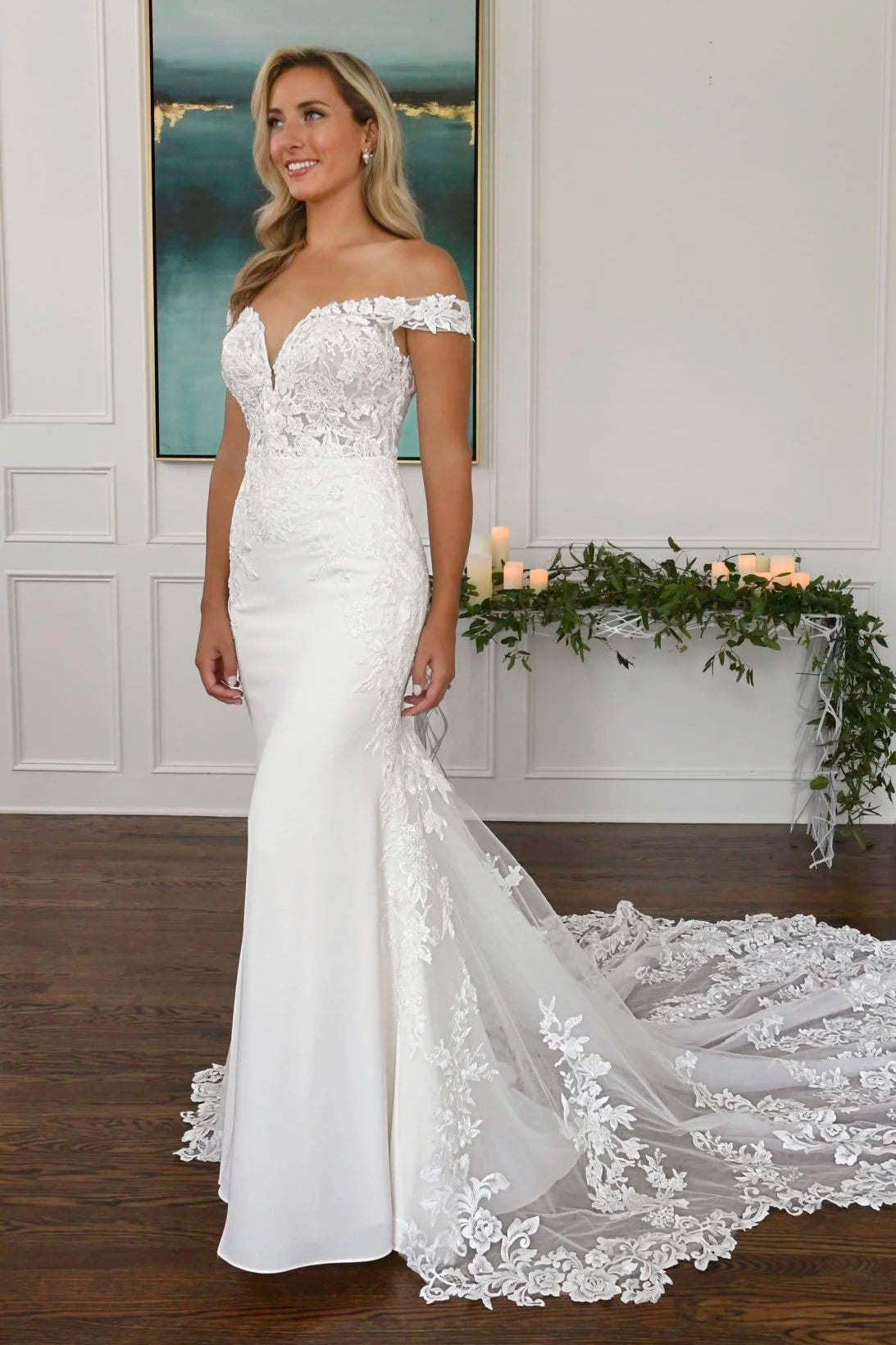 Off-the-Shoulder Lace Mermaid Wedding Dress