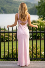 Embellished Bust Tie-Back Satin Maxi Slip Dress