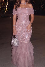Off-Shoulder Embellished Mermaid Gown