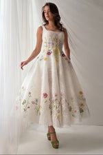 Floral Embroidered Tea-Length Dress