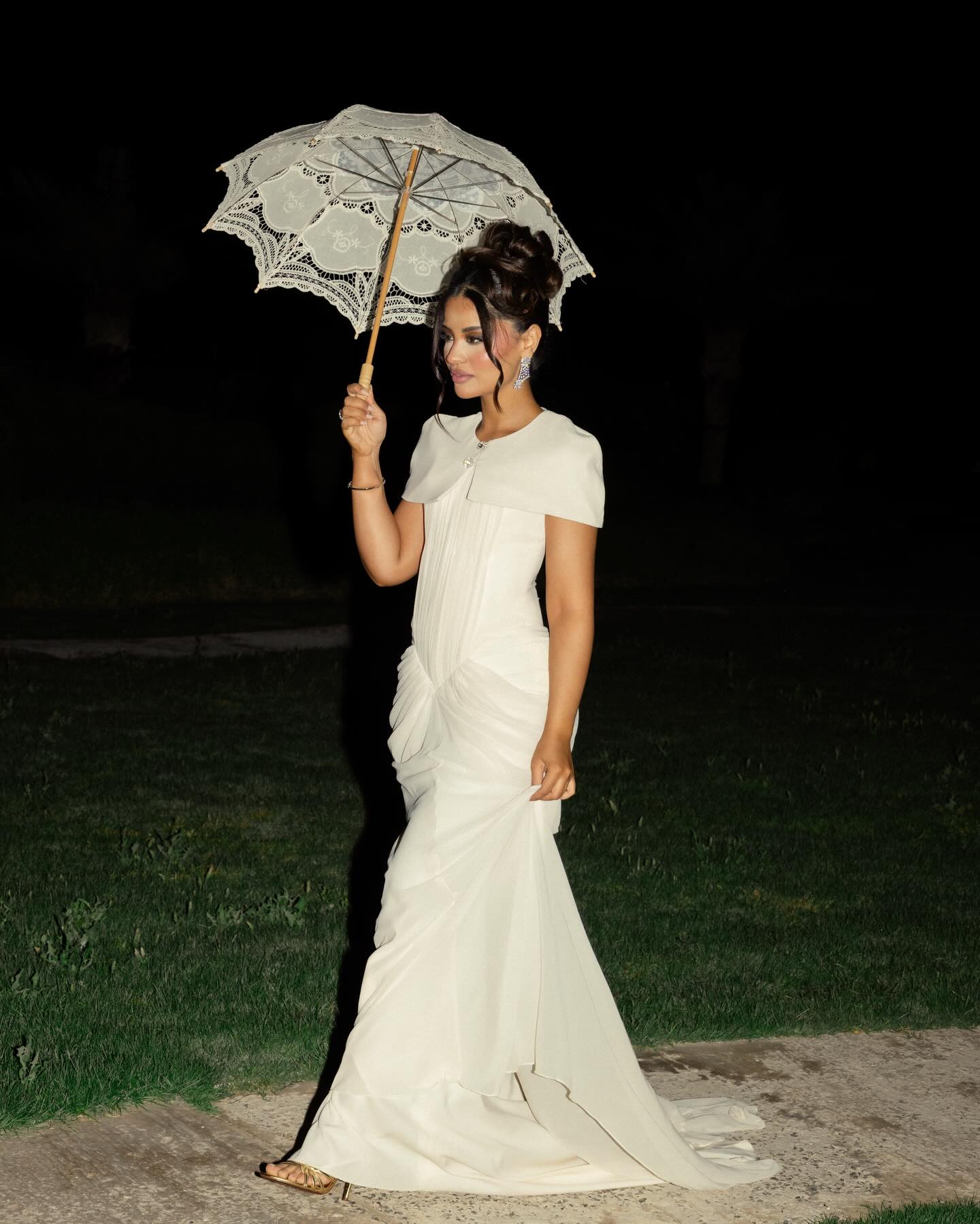 Elegant Ruched Corset Evening Gown with Cape