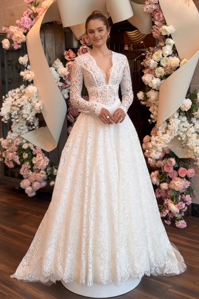 Lace Long Sleeve Ball Gown Wedding Dress