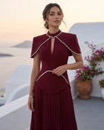 High Neck Keyhole Pleated Two-Piece Gown