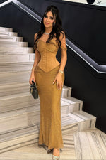 Off-Shoulder Corset Mermaid Evening Gown with Lace-Up Back