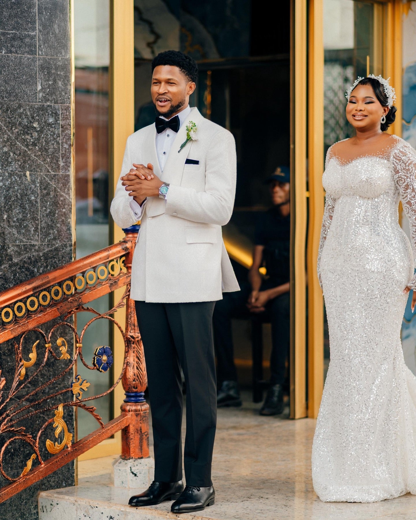 Long Sleeve Illusion Mermaid Sequin Wedding Gown