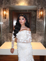 Off-the-Shoulder 3D Floral Lace Mermaid Wedding Dress