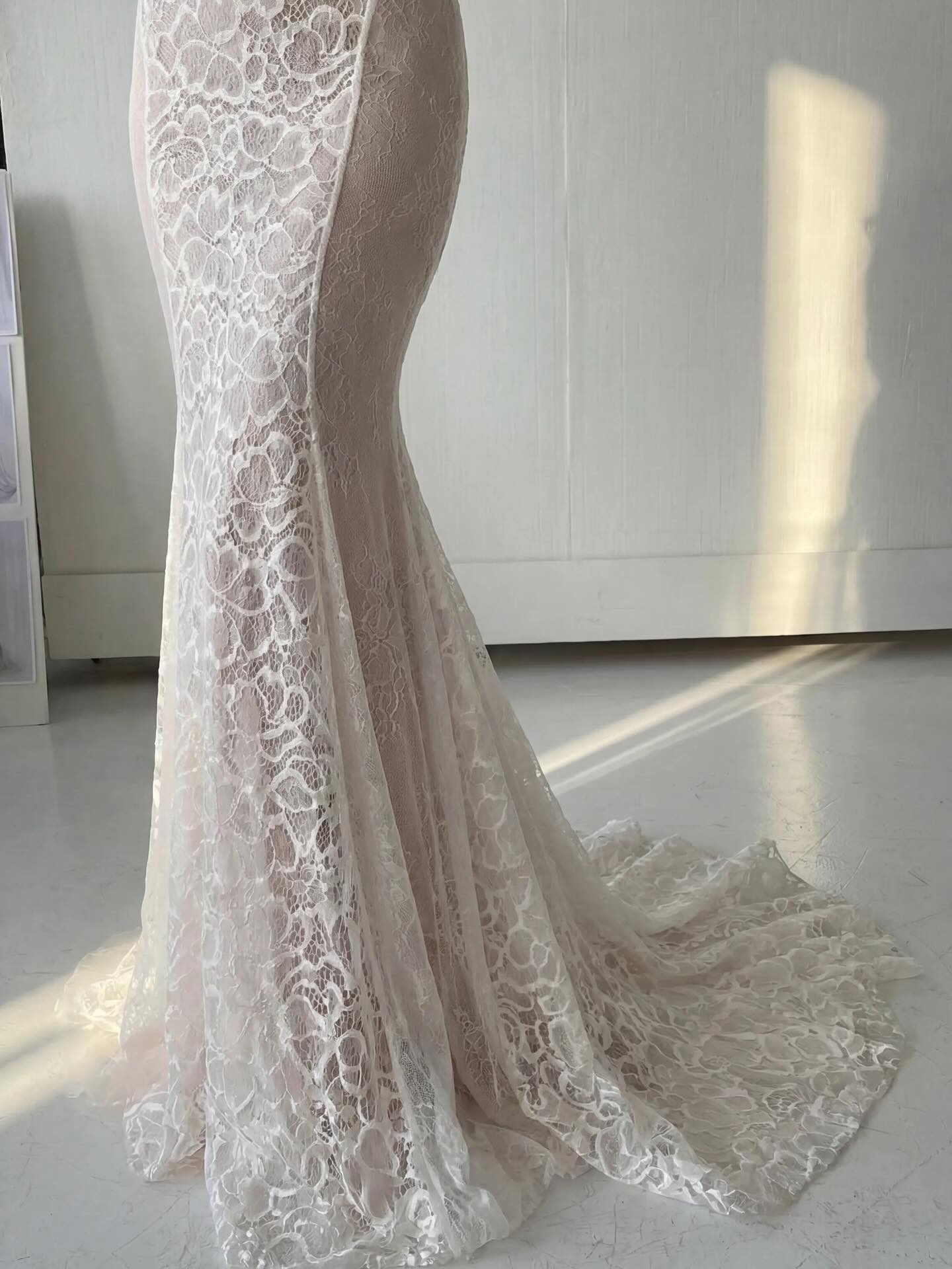 Long Bell Sleeve Lace Corset Mermaid Wedding Dress