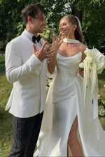Cowl Neck Satin Wedding Dress with High Slit