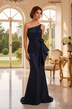 One-Shoulder Beaded Mermaid Gown with Floral Sash