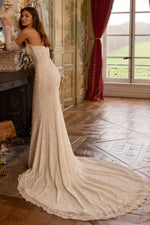 Sequin Strapless Sheath Wedding Dress with Train