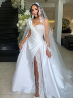 Strapless Lace Satin Overskirt Wedding Dress
