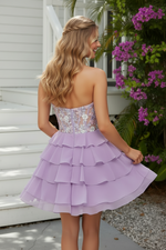 Strapless Tiered Ruffle Mini Dress with Corset Bodice