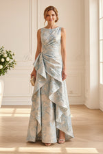 Floral Jacquard Ruffle Evening Gown