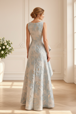 Floral Jacquard Ruffle Evening Gown