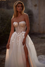 Strapless Corset A-Line Wedding Dress with High Slit