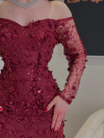 Off-Shoulder Mermaid Gown with 3D Floral Appliques