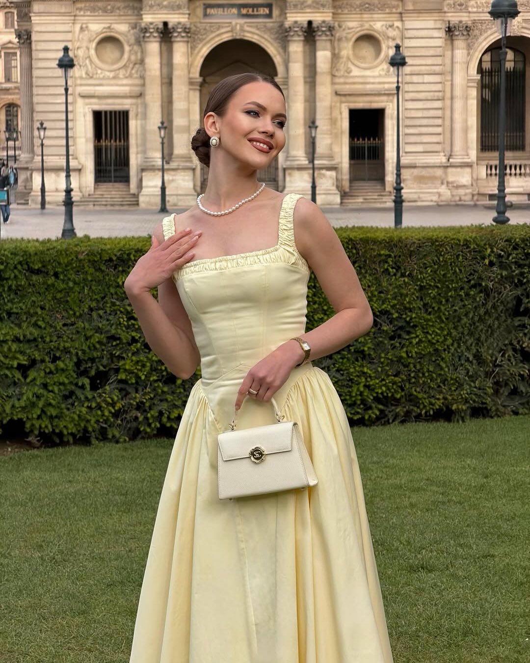 Square Neck Midi A-Line Dress with Ruched Straps