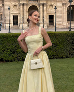 Square Neck Midi A-Line Dress with Ruched Straps