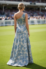 One-Shoulder Metallic Jacquard Evening Gown