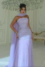 Strapless Embellished Mermaid Gown with Scarf