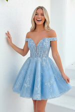 Glitter Off-the-Shoulder Corset Homecoming Dress