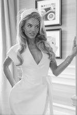 Satin Wrap Mini Wedding Dress with Cap Sleeves