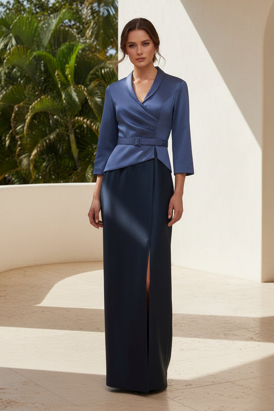 Satin Wrap Mock Two-Piece Evening Gown
