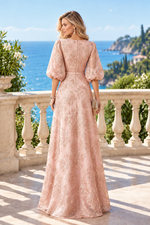 Metallic Floral Maxi Dress with Balloon Sleeves