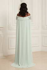 Floral Embellished Cape Off-the-Shoulder Gown