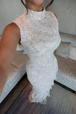 High Neck Beaded Maxi Dress with Tiered Ruffles