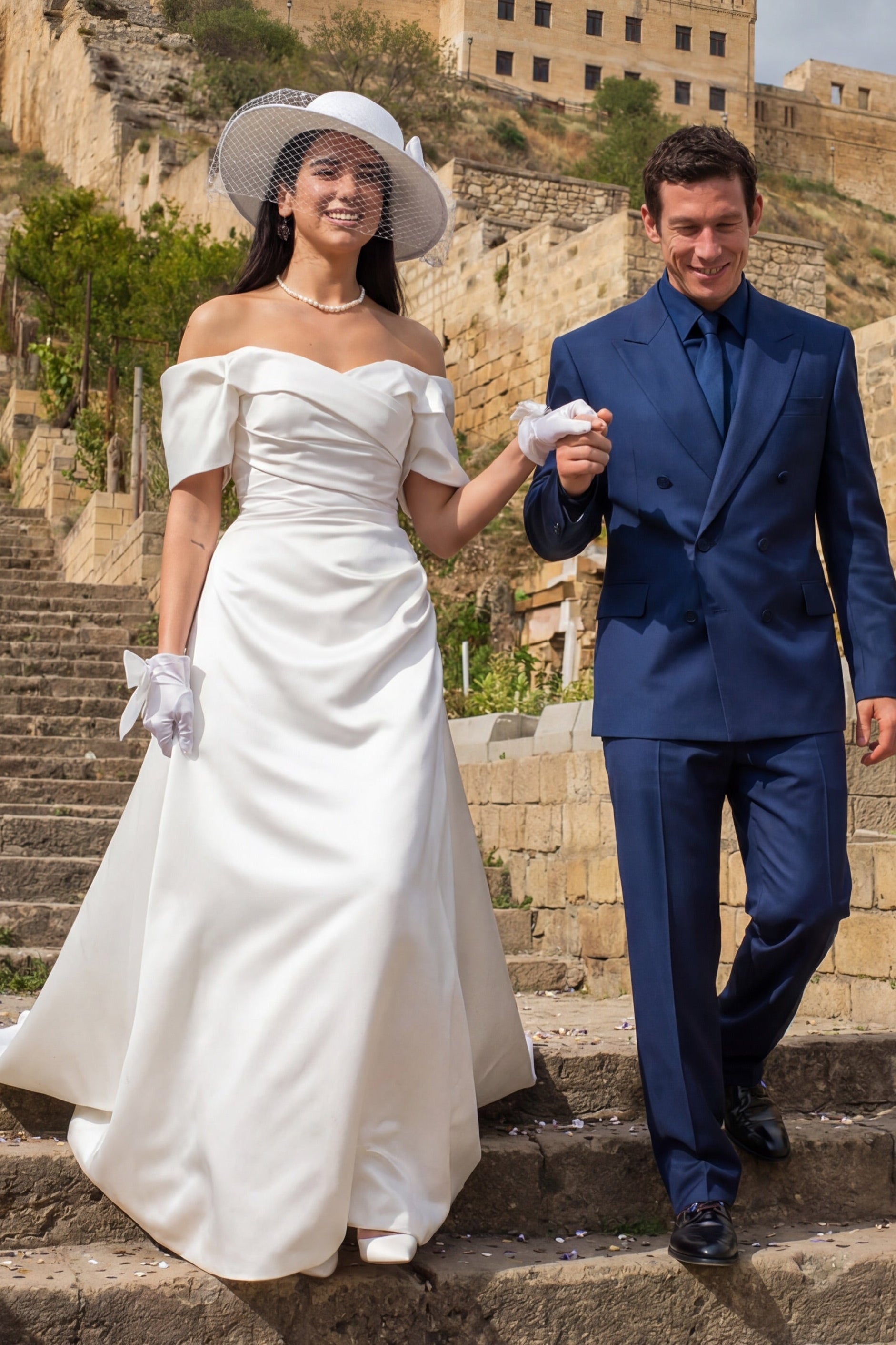 Off-the-Shoulder Satin A-Line Wedding Dress
