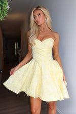 Strapless Sweetheart Jacquard Fit and Flare Mini Dress