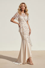 Asymmetrical 3D Floral Applique Satin Mermaid Dress