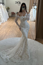 Off-the-Shoulder Lace Mermaid Wedding Dress with Corset