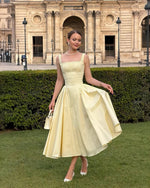 Square Neck Midi A-Line Dress with Ruched Straps