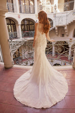 Floral Applique Low Back Mermaid Wedding Dress