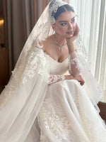 Lace Applique Off-the-Shoulder Cape Wedding Dress