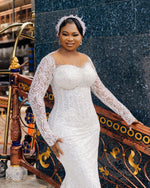 Long Sleeve Illusion Mermaid Sequin Wedding Gown