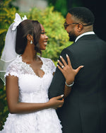 Vintage Lace Tea-Length Wedding Dress with 3D Flowers